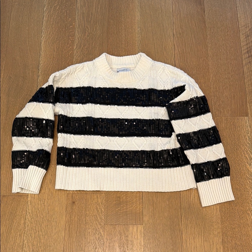 Evereve Striped Black sequin and cream Sweater